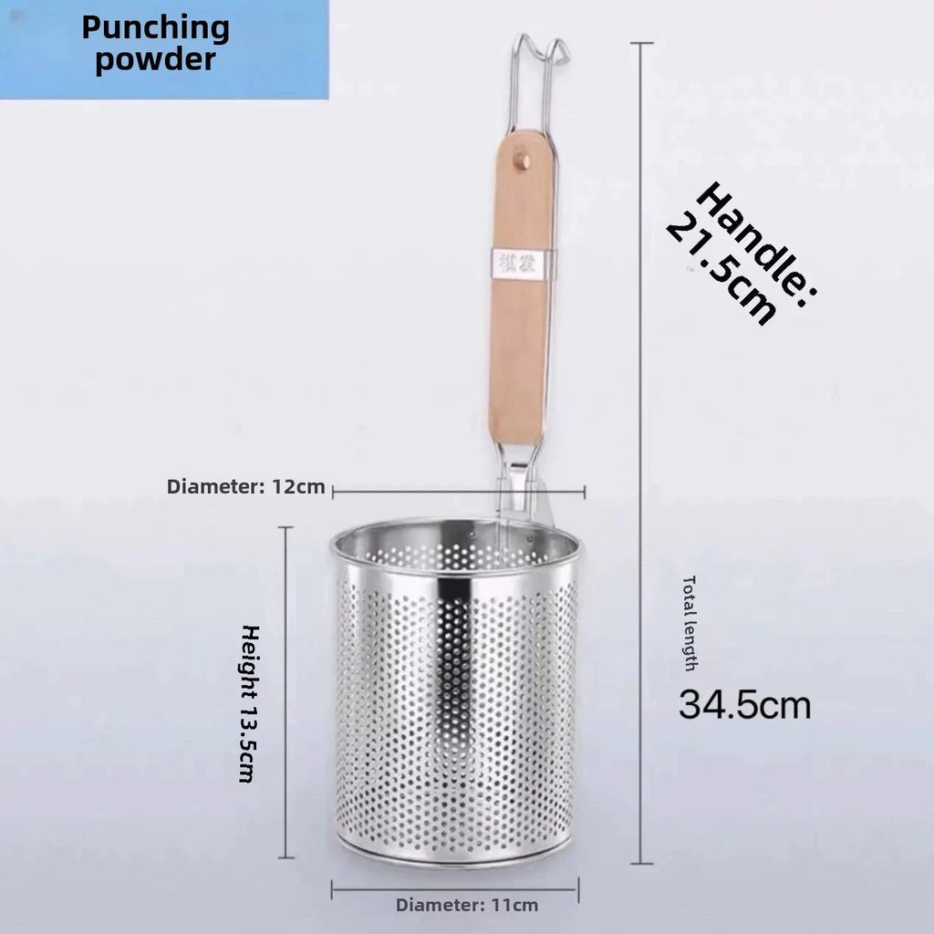 Thickened Stainless Steel Funnel Wooden Handle Pasta Basket Strainer by Bowlift