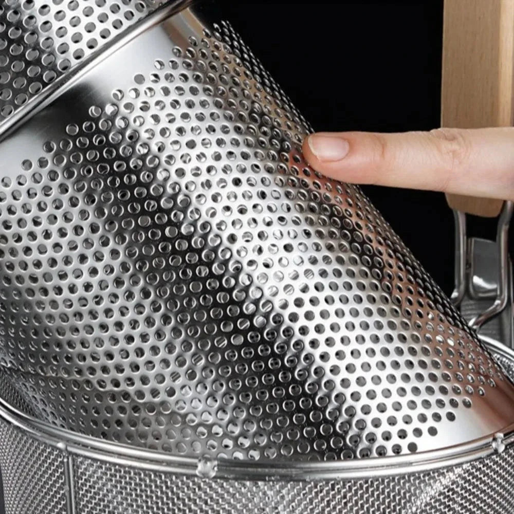 Thickened Stainless Steel Funnel Wooden Handle Pasta Basket Strainer by Bowlift