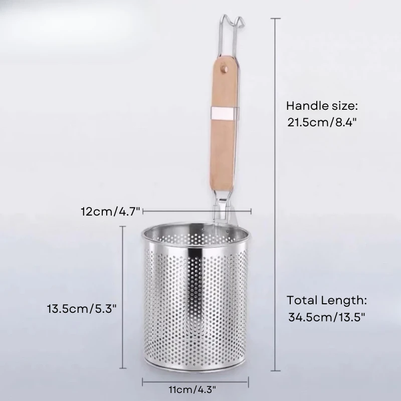 Thickened Stainless Steel Funnel Wooden Handle Pasta Basket Strainer by Bowlift