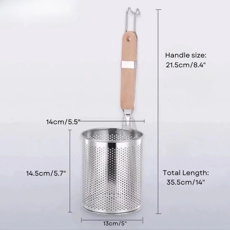 Thickened Stainless Steel Funnel Wooden Handle Pasta Basket Strainer by Bowlift
