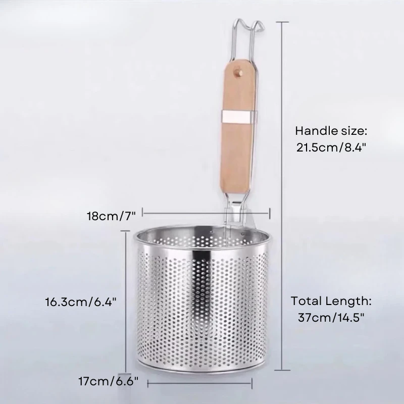 Thickened Stainless Steel Funnel Wooden Handle Pasta Basket Strainer by Bowlift