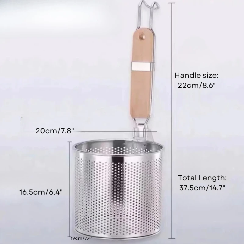 Thickened Stainless Steel Funnel Wooden Handle Pasta Basket Strainer by Bowlift