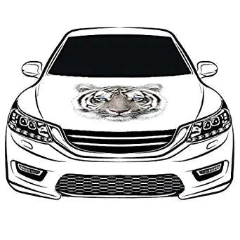 White Tiger Car Hood Cover Flag , Engine Banner Flag White Tiger Logo,3.3X5ft/6X7FT,100% Polyester Elastic Fabrics Can be Washed by flagsshop