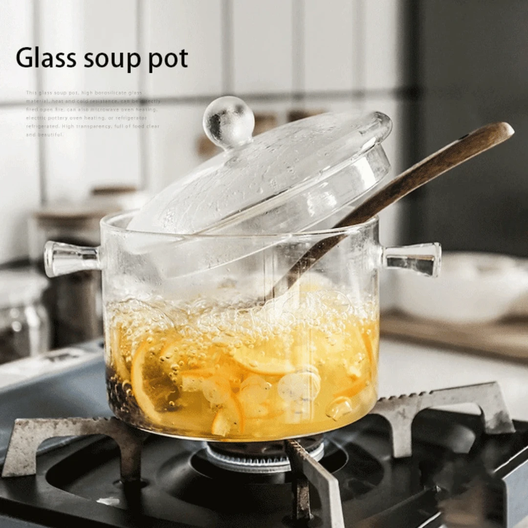 Transparent Glass Soup Pot Household Kitchen Cooking Saucepan Cookware by Bowlift