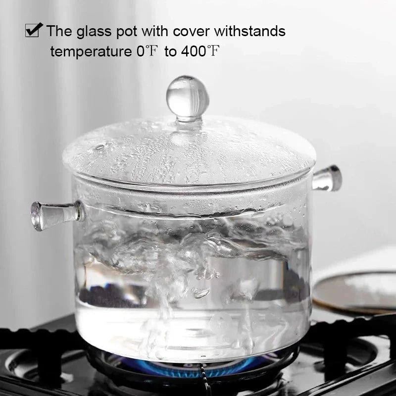 Transparent Glass Soup Pot Household Kitchen Cooking Saucepan Cookware by Bowlift
