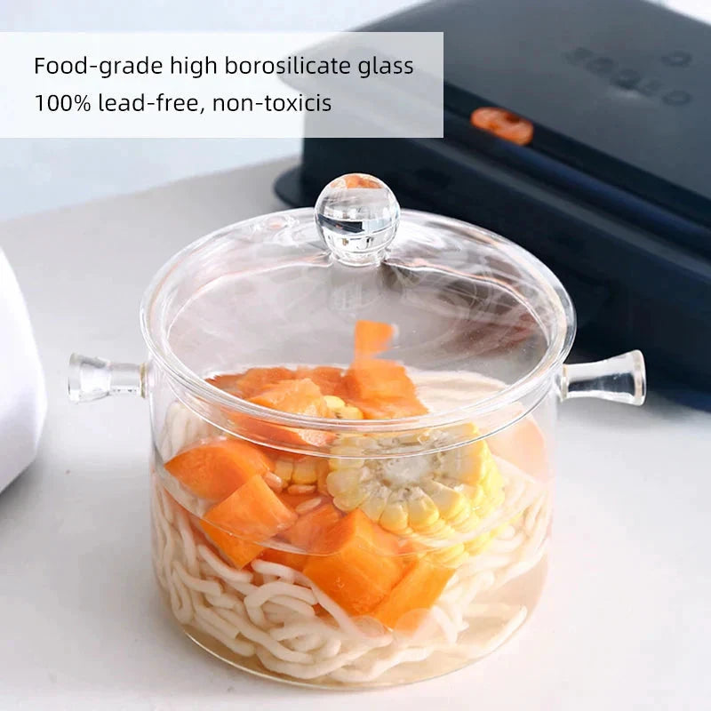 Transparent Glass Soup Pot Household Kitchen Cooking Saucepan Cookware by Bowlift