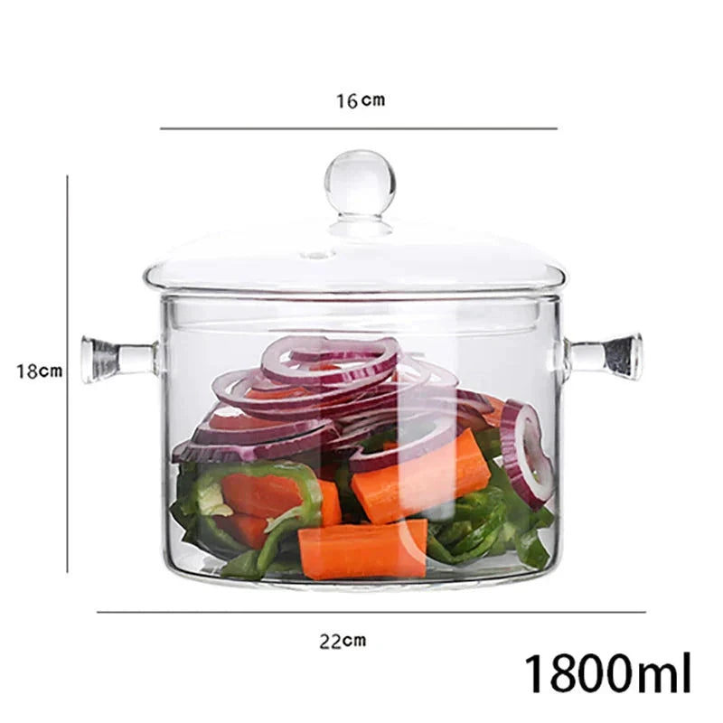 Transparent Glass Soup Pot Household Kitchen Cooking Saucepan Cookware by Bowlift