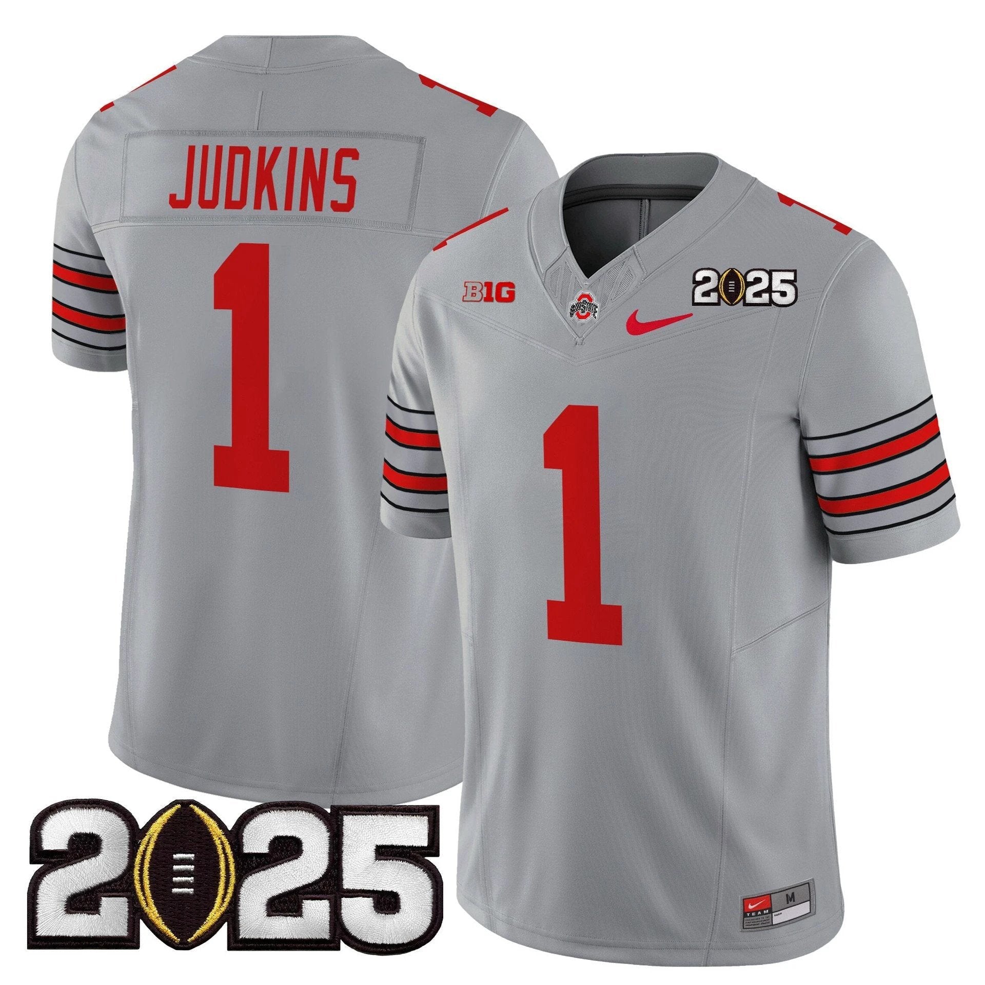 Quinshon Judkins Jersey #1 Ohio State Heritage Stripe 2025 CFP Final Gray by My Store NCAA Football Jerseys