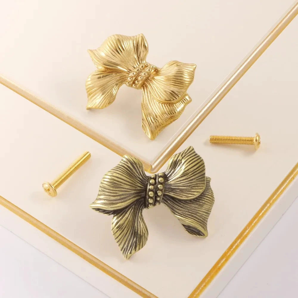 Vintage Bow Tie Cabinet Knobs Retro Brass Single-Hole Drawer Handle by Bowlift