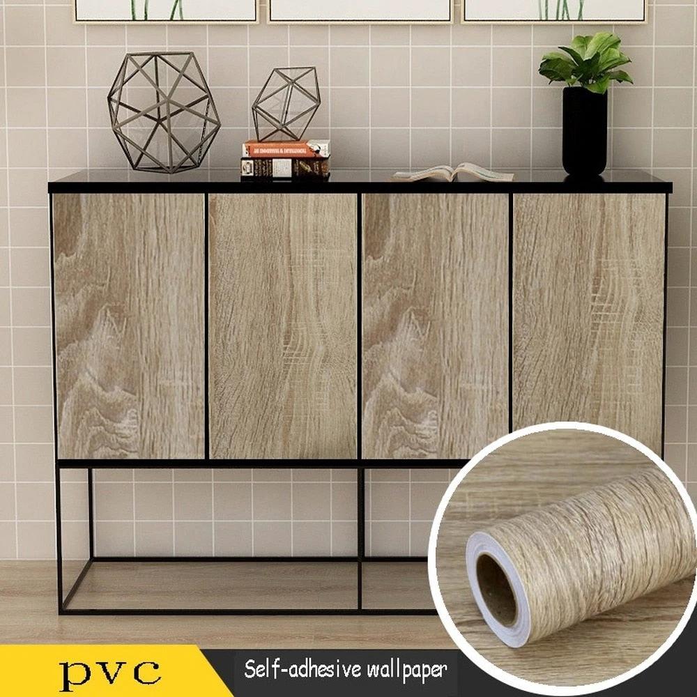 Vinyl Wood Grain Stickers Wardrobe Cabinet Table Furniture Renovation by Bowlift
