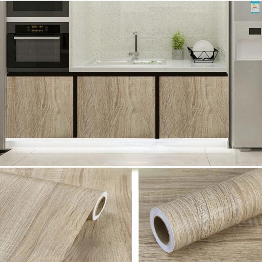 Vinyl Wood Grain Stickers Wardrobe Cabinet Table Furniture Renovation by Bowlift