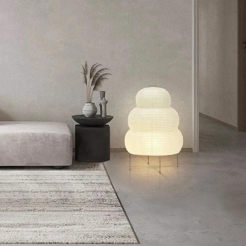 WabiGlow adjustable floor lamp made of rice paper Bowlift by Bowlift