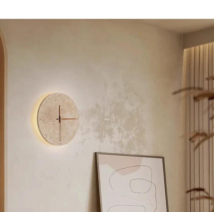 Awaken your space with the Wabi-sabi wall clock made of travertine by BowLift