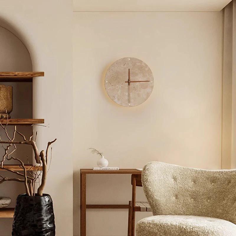 Awaken your space with the Wabi-sabi wall clock made of travertine by BowLift