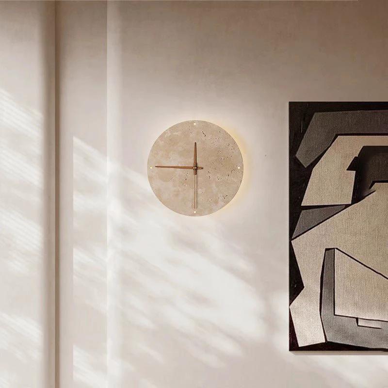 Awaken your space with the Wabi-sabi wall clock made of travertine by BowLift