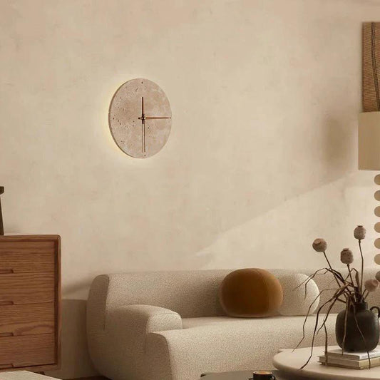 Awaken your space with the Wabi-sabi wall clock made of travertine by BowLift