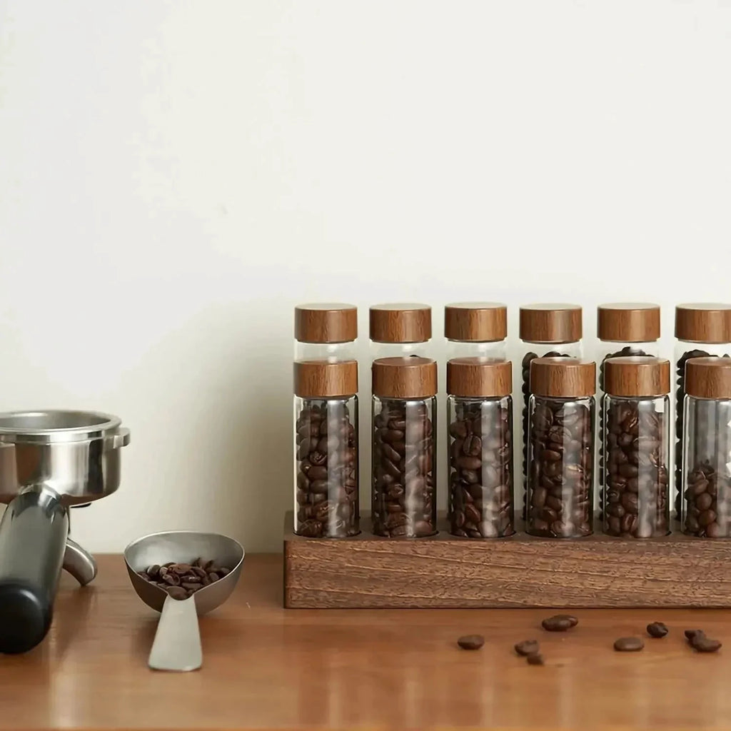 Walnut Solid Wood Base Single Dose Coffee Bean Storage Wooden Holder by Bowlift