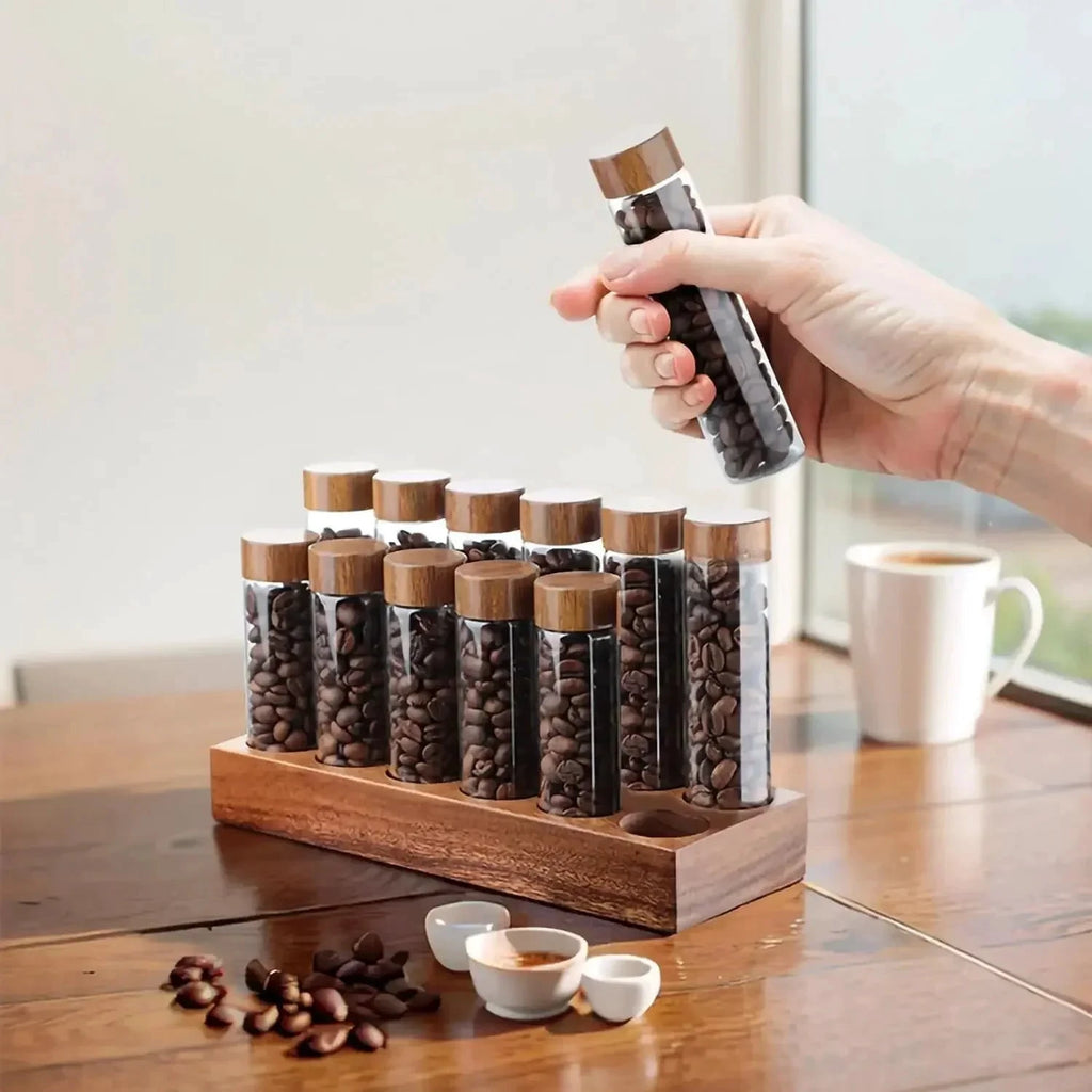 Walnut Solid Wood Base Single Dose Coffee Bean Storage Wooden Holder by Bowlift