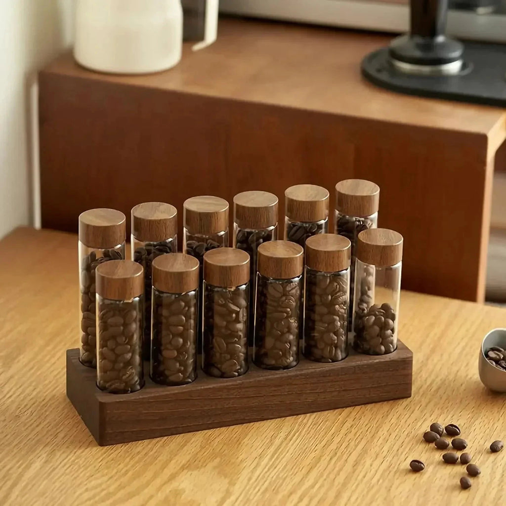 Walnut Solid Wood Base Single Dose Coffee Bean Storage Wooden Holder by Bowlift