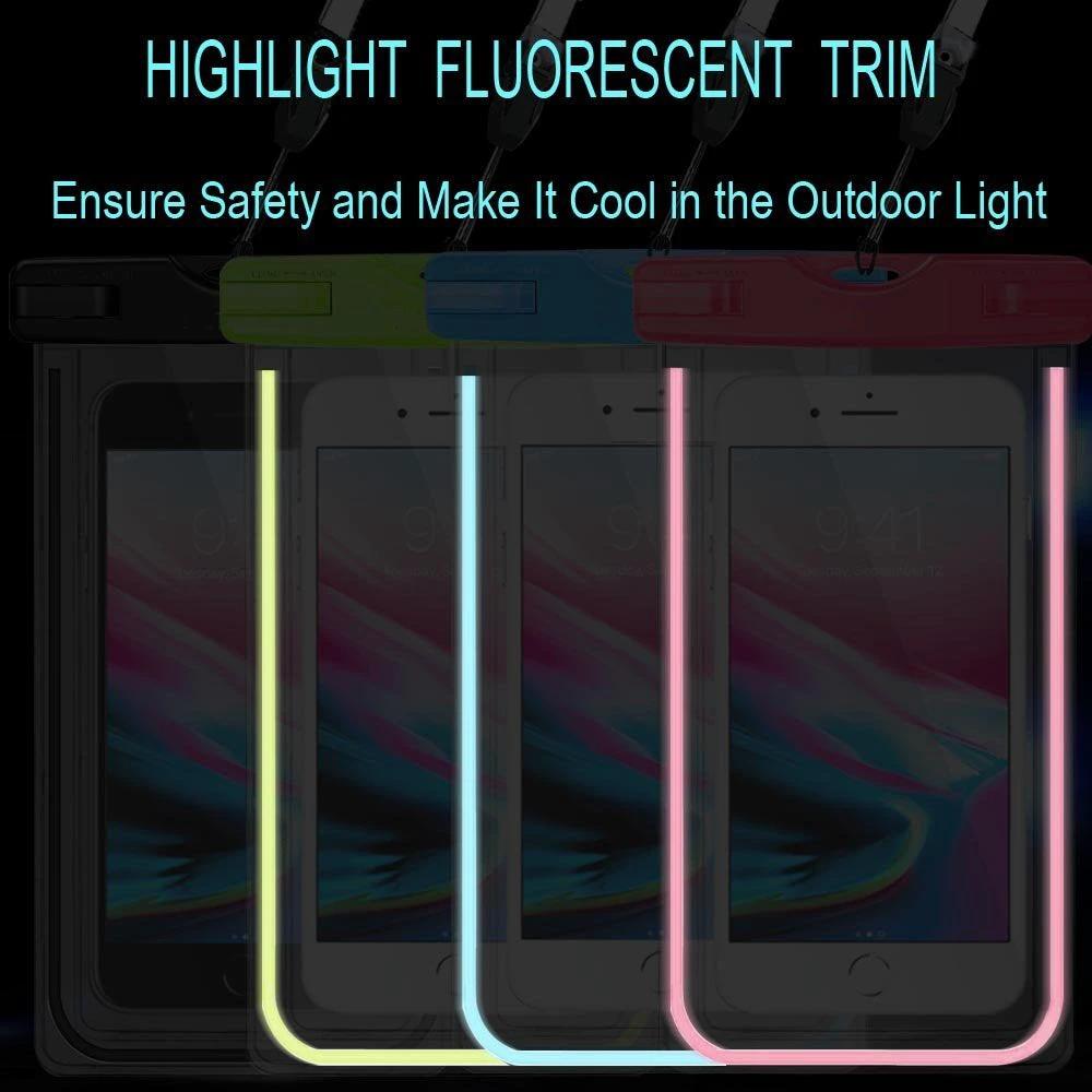 Universal Waterproof Case, Waterproof Phone Pouch Dry Bag IPX8 Luminous for iPhone X/8/8plus/7/7plus/6s/6/6s plus Samsung galaxy s8/s7 Google Pixel HTC10 by flagsshop