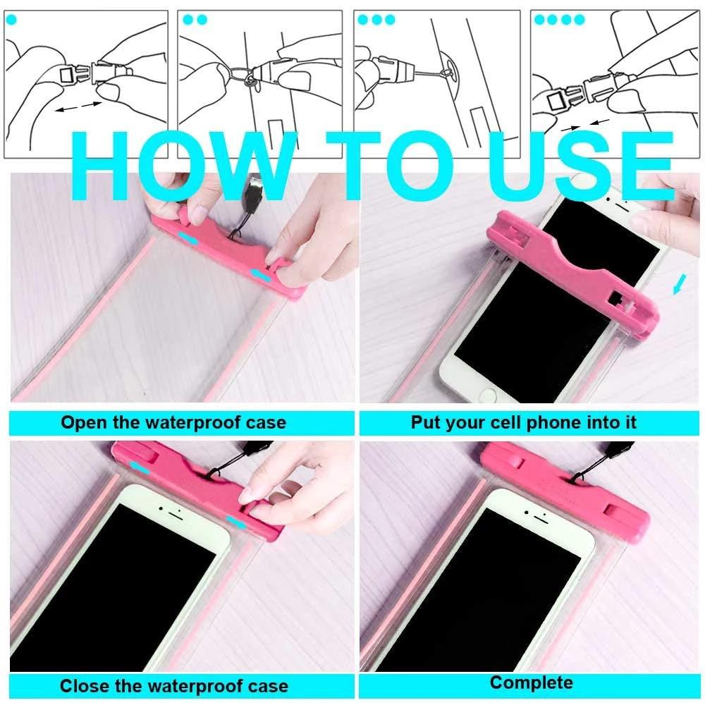 Universal Waterproof Case, Waterproof Phone Pouch Dry Bag IPX8 Luminous for iPhone X/8/8plus/7/7plus/6s/6/6s plus Samsung galaxy s8/s7 Google Pixel HTC10 by flagsshop