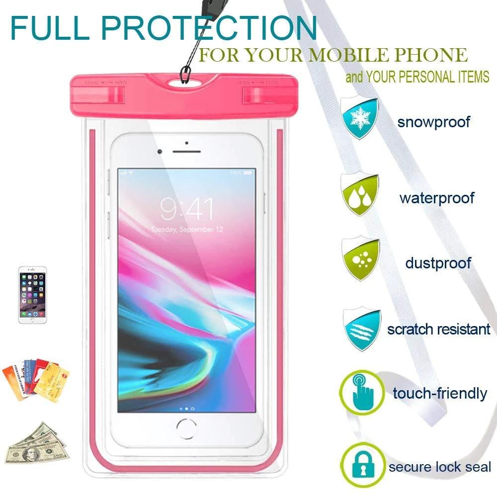 Universal Waterproof Case, Waterproof Phone Pouch Dry Bag IPX8 Luminous for iPhone X/8/8plus/7/7plus/6s/6/6s plus Samsung galaxy s8/s7 Google Pixel HTC10 by flagsshop