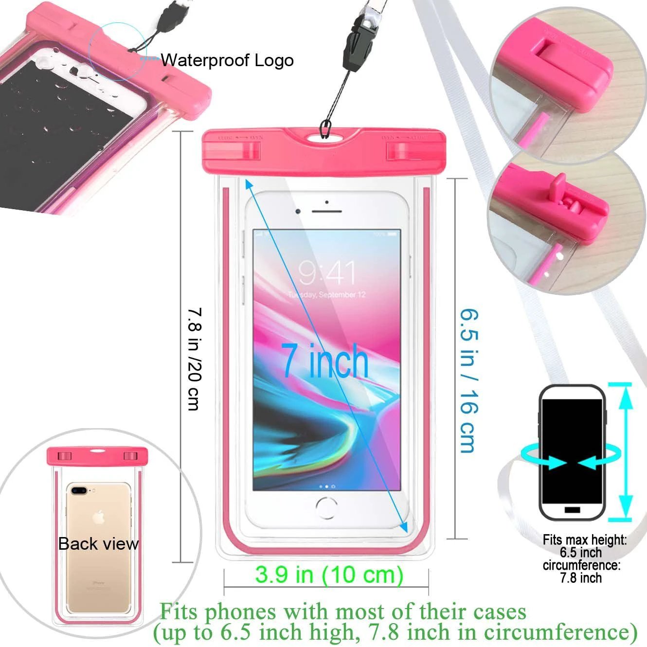 Universal Waterproof Case, Waterproof Phone Pouch Dry Bag IPX8 Luminous for iPhone X/8/8plus/7/7plus/6s/6/6s plus Samsung galaxy s8/s7 Google Pixel HTC10 by flagsshop