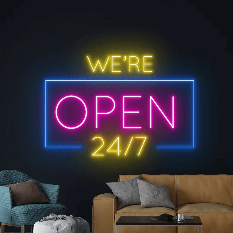 We Are Open 24/7 Led Neon Sign Custom Neon Sign by Neonchics