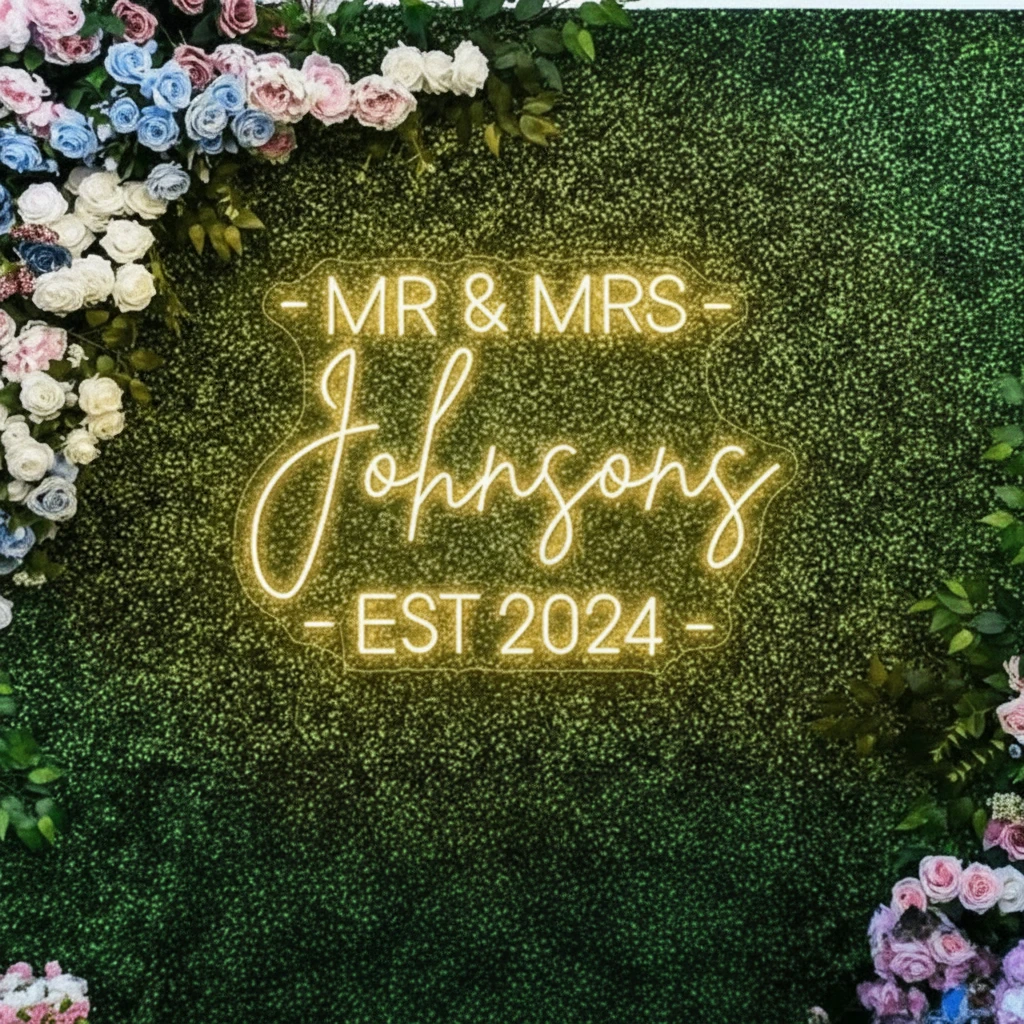 Custom Mr & Mrs Last Name With EST Year LED Neon Sign by Neonchics