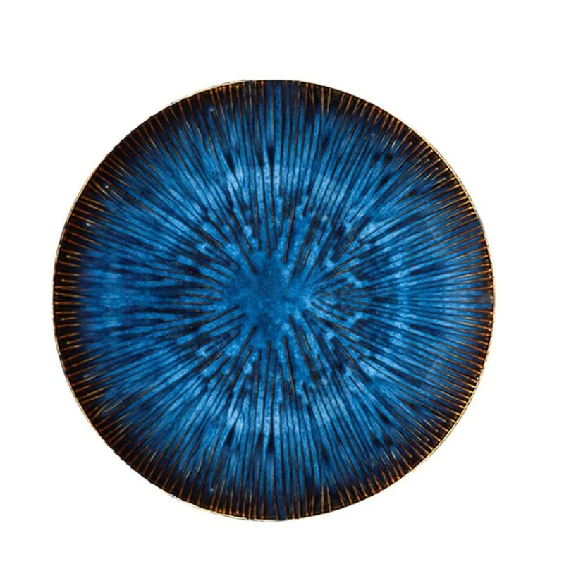 Western Style Ceramic Dish Deep Blue Pasta Plate Kitchen Tableware by Bowlift