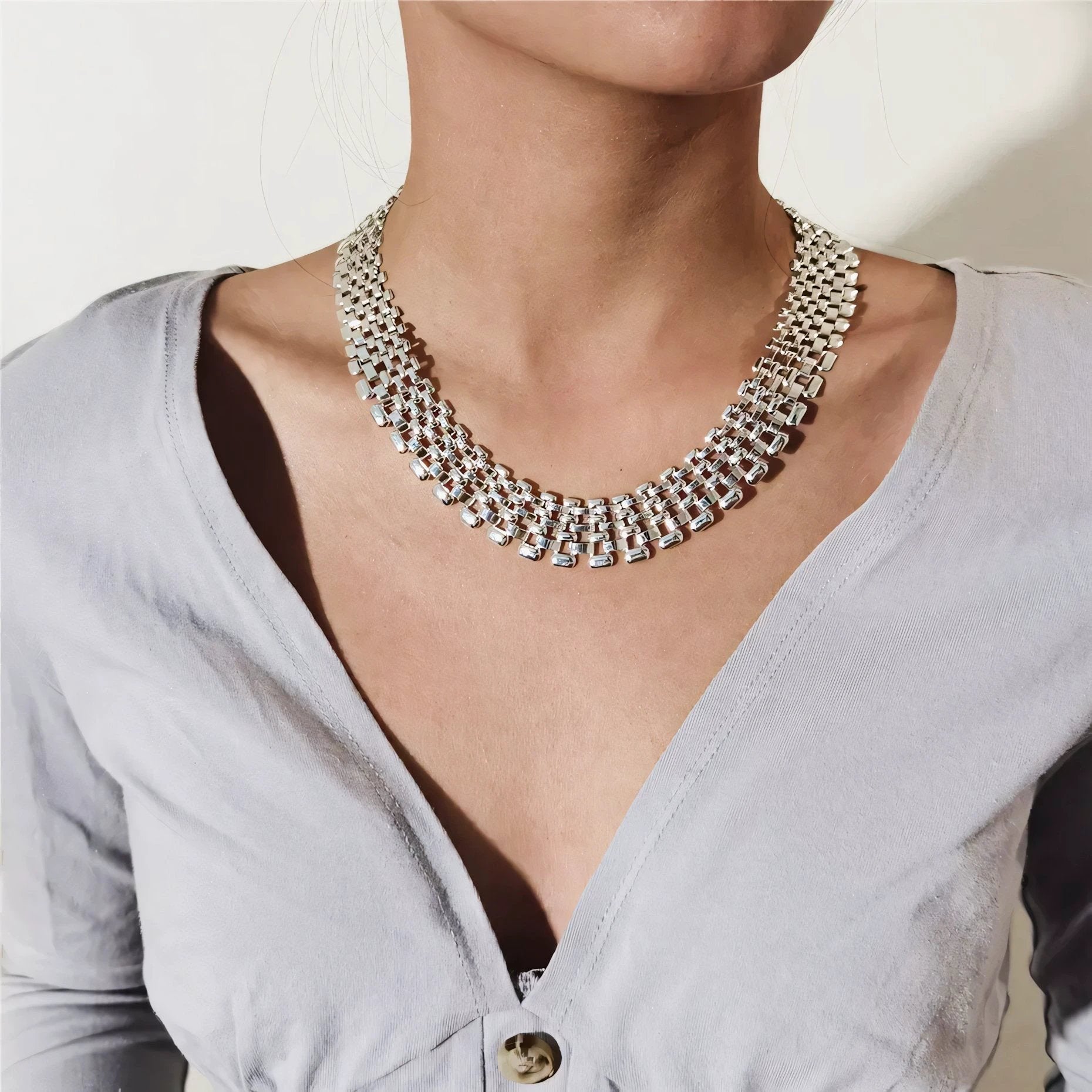 Wide Flow Flat Chain Choker Necklace by BowLift