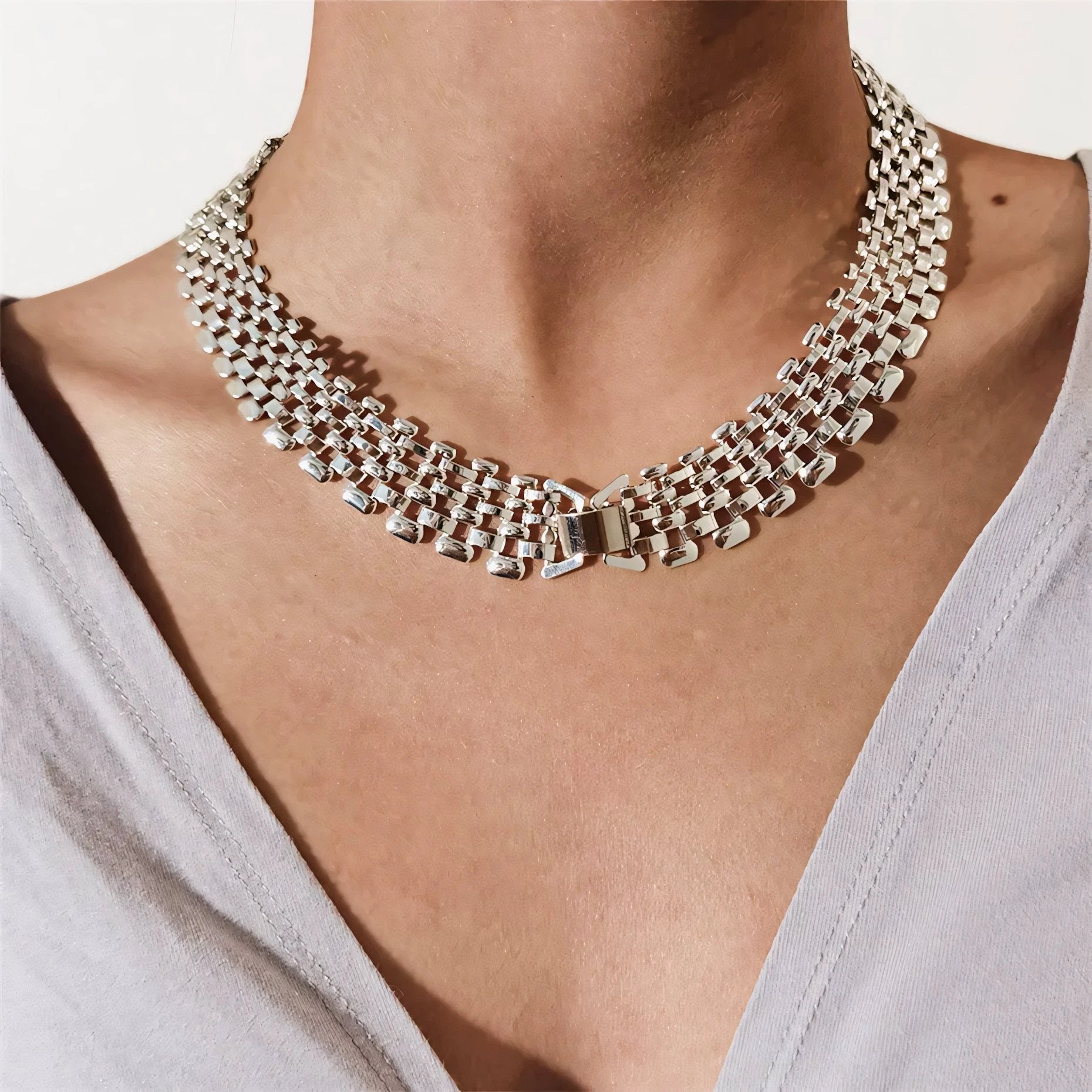 Wide Flow Flat Chain Choker Necklace by BowLift