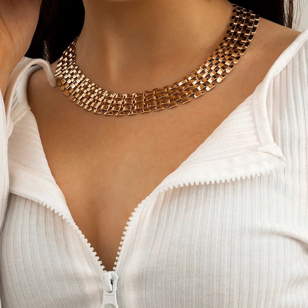 Wide Flow Flat Chain Choker Necklace by BowLift