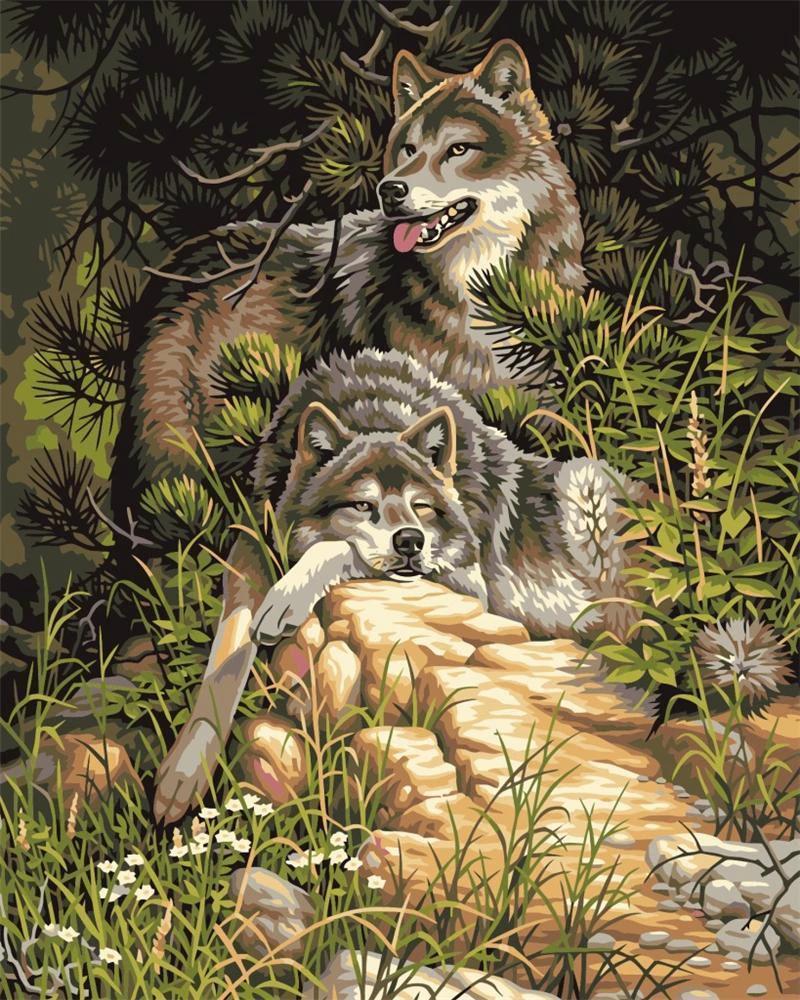 Lounging Wolves - Van-Go Paint-By-Number Kit by Bowlift