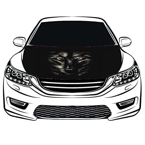 Black Wolf Car Hood Cover Flag , Engine Banner Flag Black Wolf Logo,3.3X5ft/6X7FT,100% Polyester Elastic Fabrics Can be Washed by flagsshop