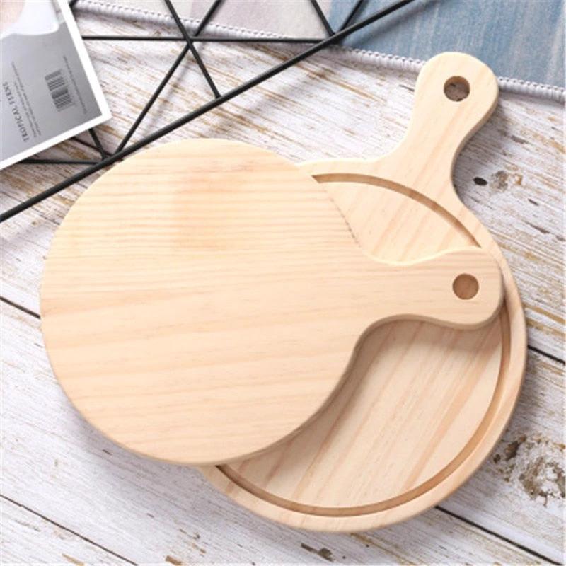 Wooden Pizza board Round with Hand Pizza Baking Tray Pizza Board by Bowlift