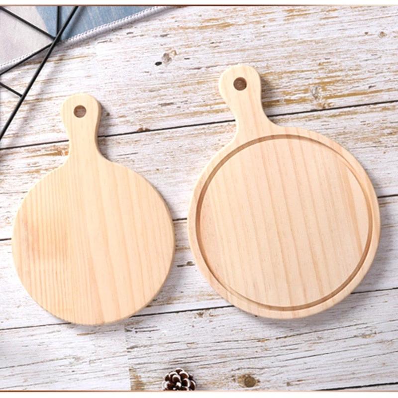 Wooden Pizza board Round with Hand Pizza Baking Tray Pizza Board by Bowlift