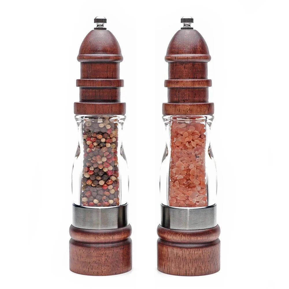 Wooden Salt and Pepper Grinder Set Wood and Acrylic Mills by Bowlift
