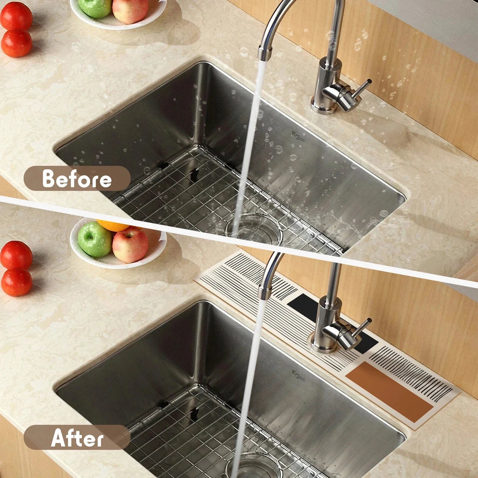 Wraparound Sink Splash Guard Drip Catcher Pad Water Absorbent Mat by Bowlift