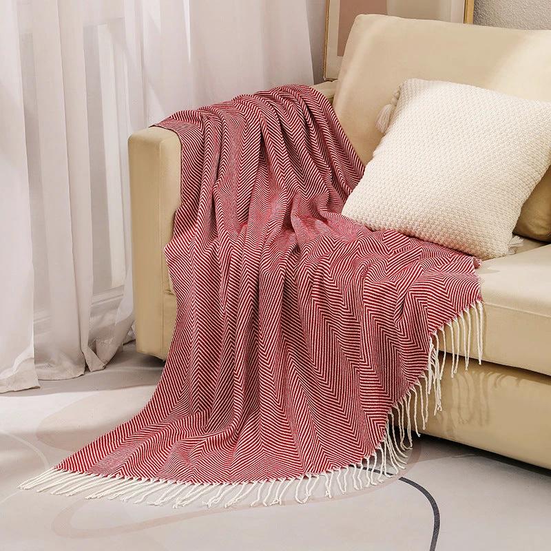 100% Cotton Luxury Herringbone Large Sofa Bed Throw Blanket Fringed Tweed Soft Bowlift by Bowlift